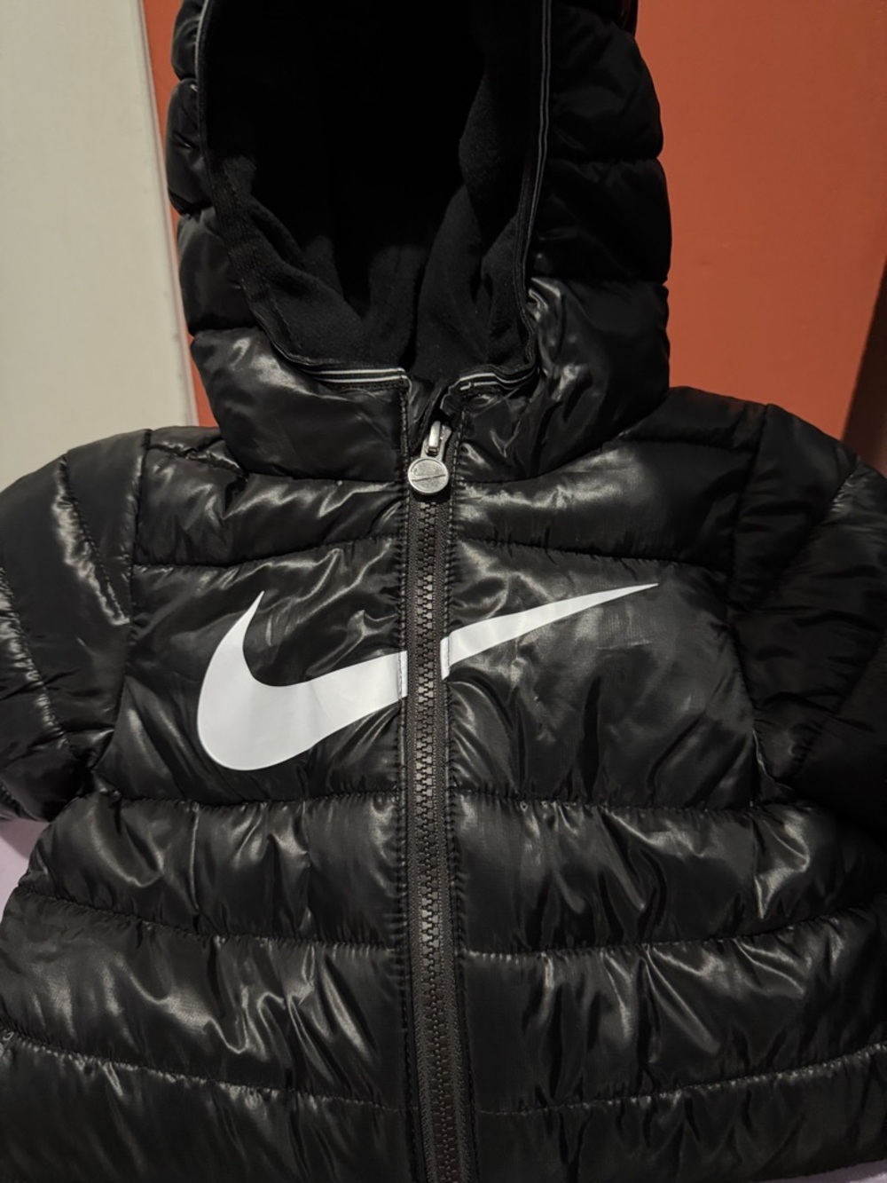 Nike baby Black Puffer Onesies with White Swoosh 12m
